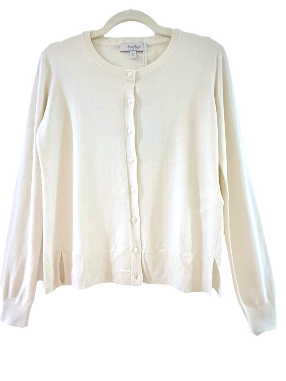 MaxMara Ivory Crewneck Button-Front Cardigan, silk/ cotton